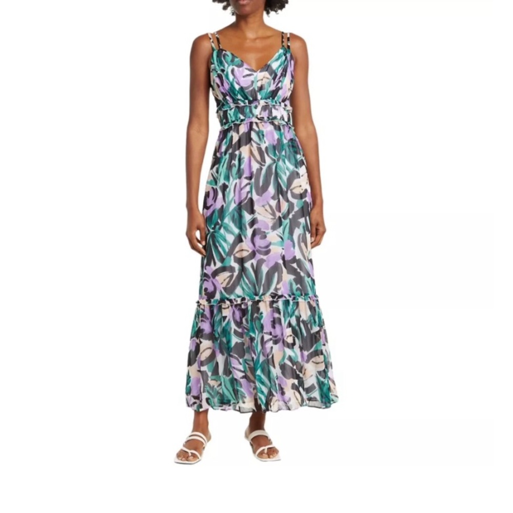 Donna Morgan Nordstrom Tropical Floral Chiffon Resort Maxi Dress (Sz 8) Purple